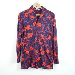 Vintage Capri Disco Shirt M 70s Floral Psychedelic Groovy Polyester Big Collar